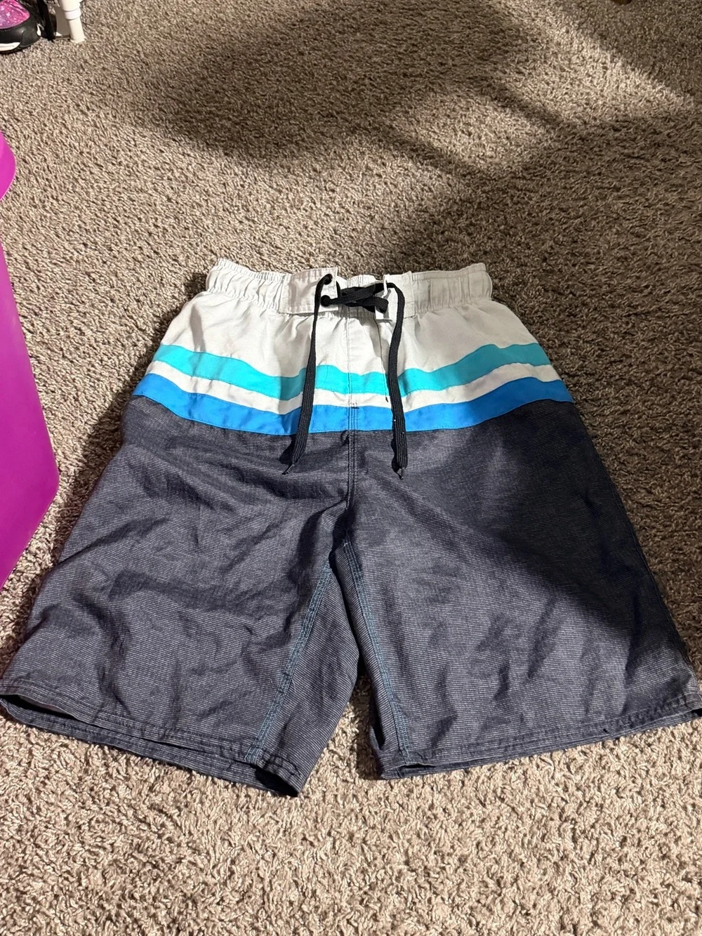 Men's Gray, Blue and Teal Colorblock Swim Trunks size small